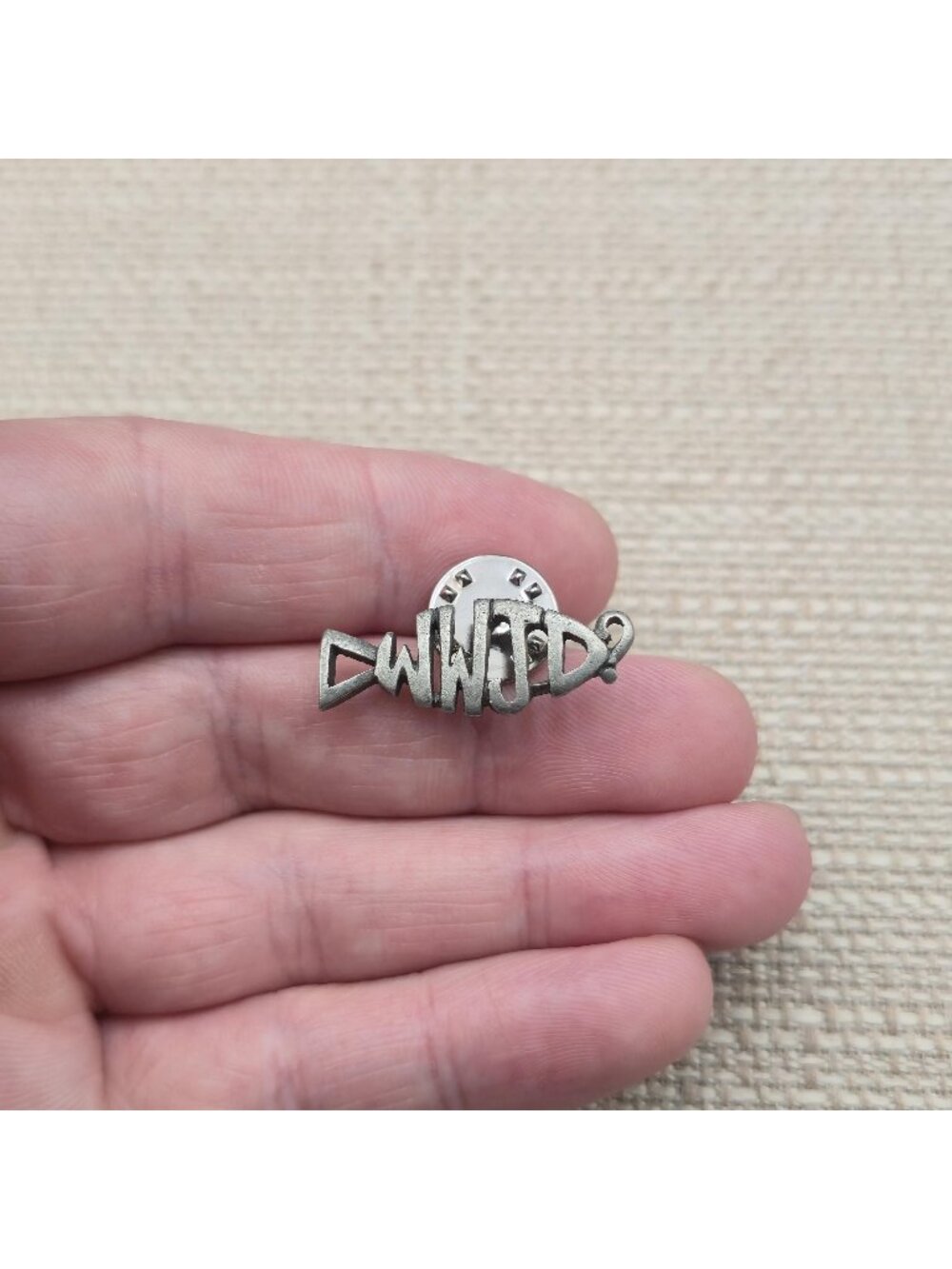 Vintage WWJD Christian Ichthys Fish Pewter Metal Lapel Pin A8209